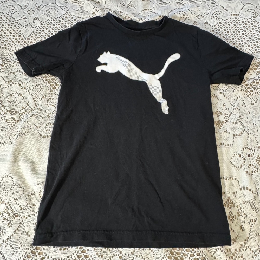 Puma Kids Boys Black T Shirt Tee Short Sleeve Graphic Logo Medium (10-12)